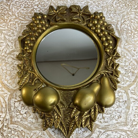 Unbranded Other - VTG Goldtone Mirror Fruit Design Cast Plaster Baroque Ornate Wall Mirror 10.5x8